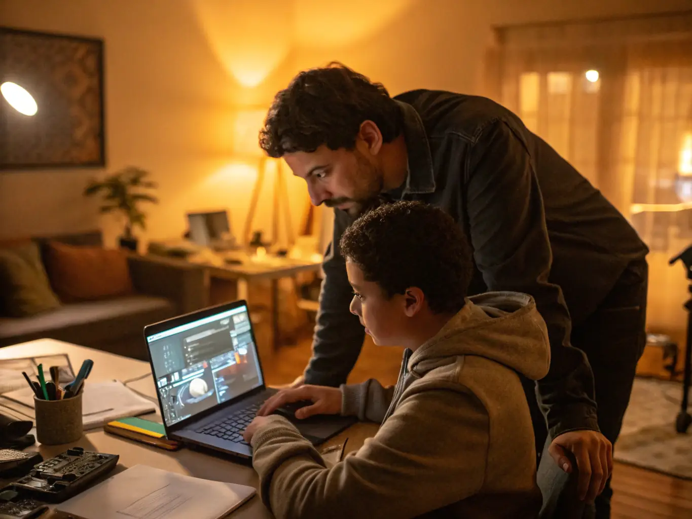 An instructor guiding students through a coding exercise on iPads, emphasizing the hands-on learning approach of the iOS development course. The atmosphere is engaging and interactive.